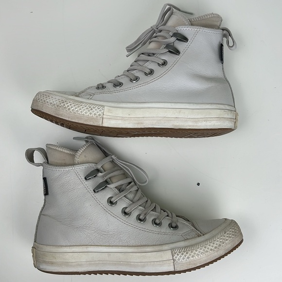 Converse High Top Sneaker Boot Chuck Taylor All Star Leather Waterproof Beige - Picture 10 of 16